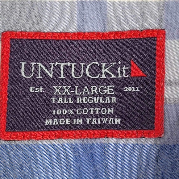 UNTUCKit LS Button Up Shirt Blue Plaid Cotton Mens Big Tall XXL Tall Fiano - Picture 10 of 11